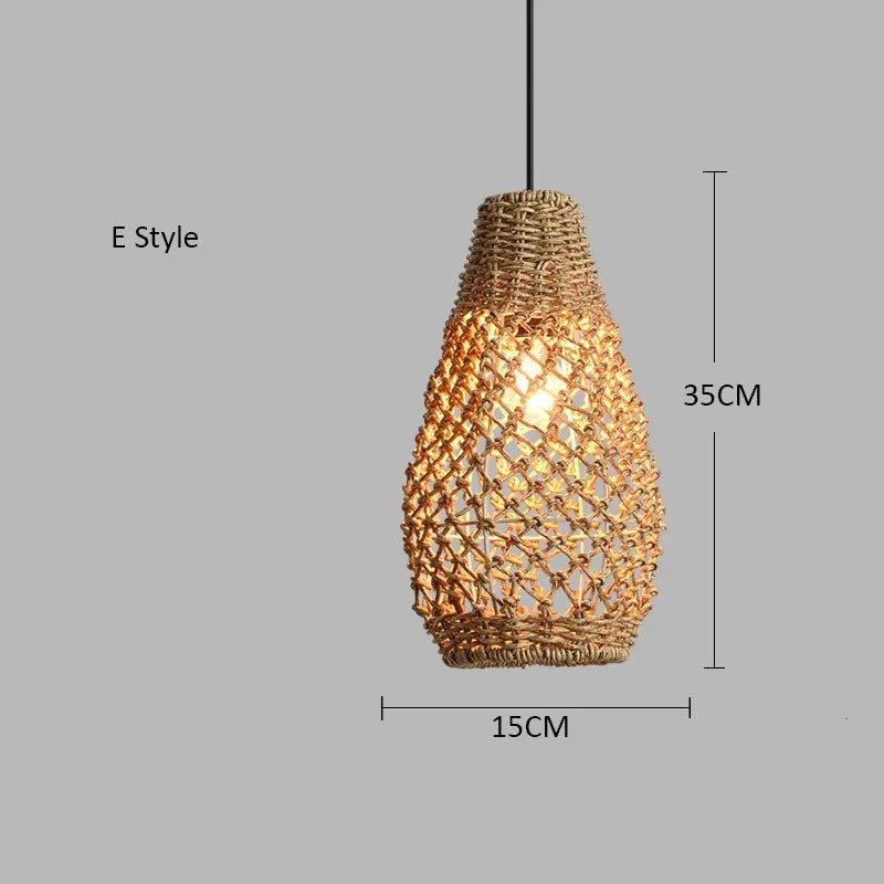 Hand-woven Natural Rattan Chandelier Pendant Light for Living Room Décor