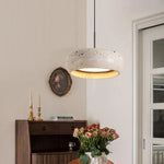 LED Pendant Lamp Black Iron Wabi Sabi Hanging Light - Yellow Travertine