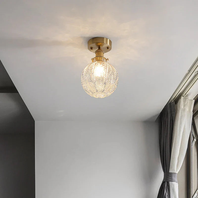 Glass LED Ceiling Light for Living Room, Modern Copper Canopy, Nordic Style Fixtures