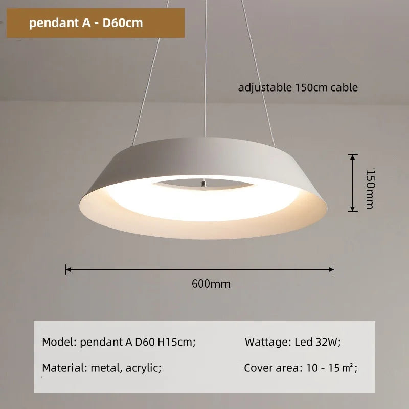 Modern White LED Pendant Light | Nordic Metal Ceiling Lamp | Dimmable Round Indoor Lighting
