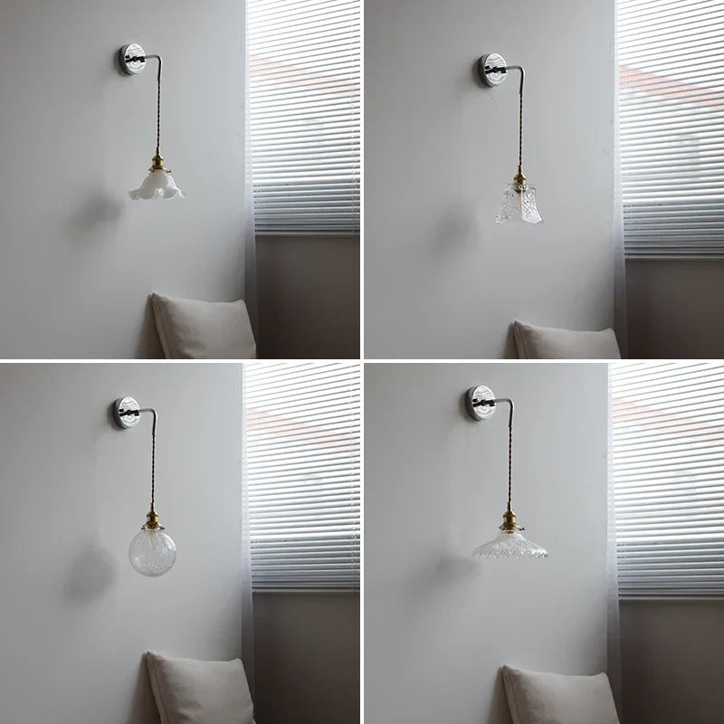White Glass LED Wall Lights with Pull Chain Switch - Nordic Modern Bedside Lamp