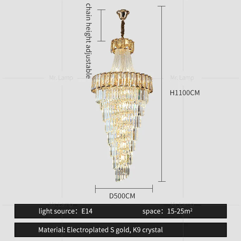 Elegant Crystal Chandelier for Duplex Spiral Staircase and Living Room