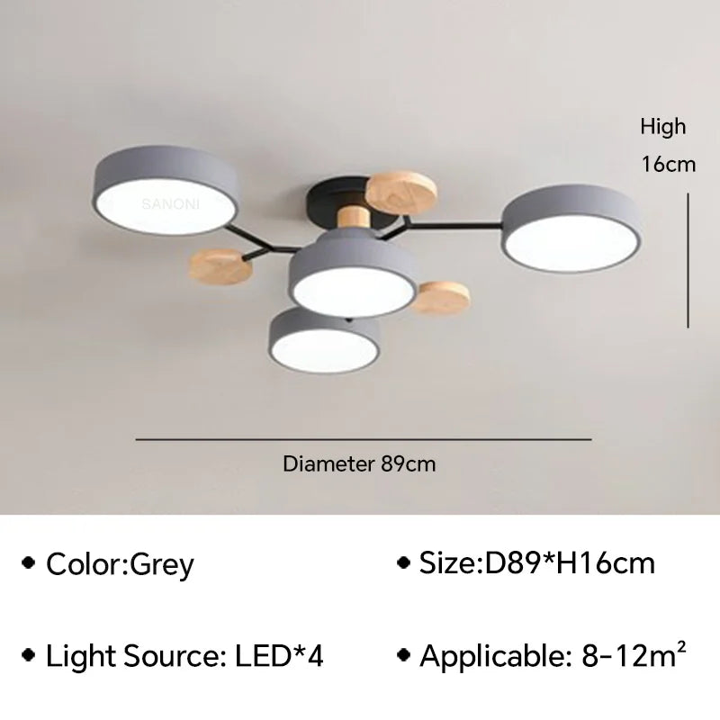 Modern LED Ceiling Lamp - Wood Round Ceiling Lights Macaron Chandelier