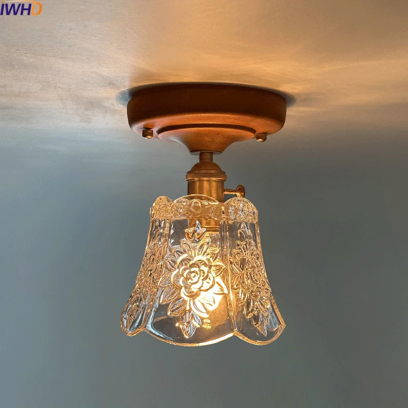 LED Glass Wood Ceiling Light Modern Plafondlamp for Living Room