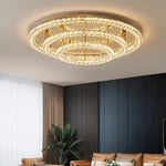 Afralia™ Modern Luxury Dimmable Crystal Chandelier Round Steel LED Ceiling Light
