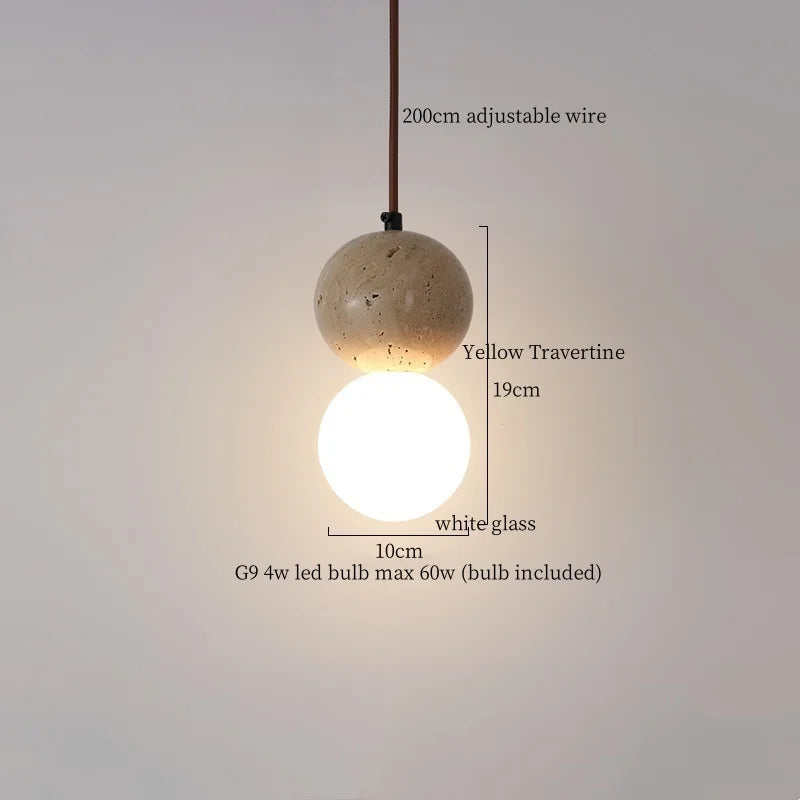 Afralia™ LED Pendant Lights Yellow Travertine Japanese Vintage Hanging Lamp
