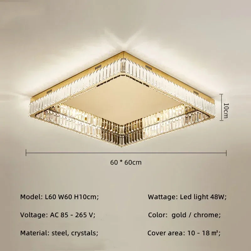 Afralia™ Crystal LED Dimmable Ceiling Lights: Modern Square Steel Fixture for Living Room