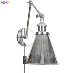 Silver Iron LED Swing Arm Wall Lights, Industrial Style, Plug-In, Stair & Bedside Lamp