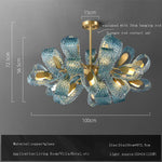 Blue Glass Flower Ceiling Chandelier Copper Hanging Lamps