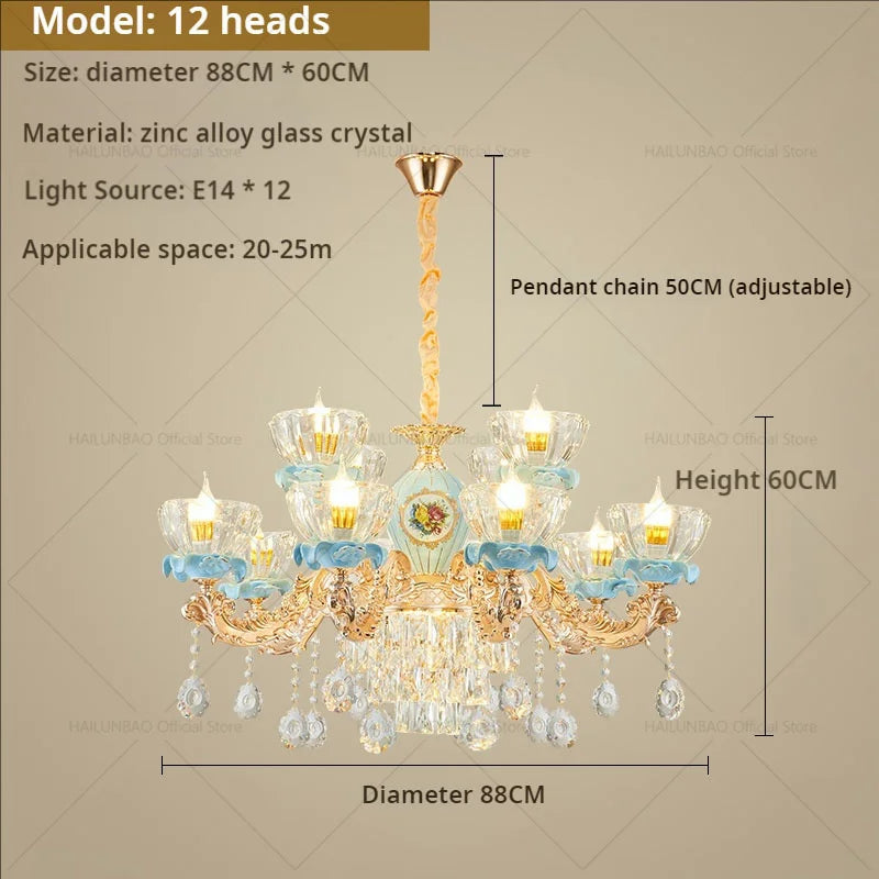 Crystal Chandelier: Chinese Ceramic Living Room Luxe Lighting