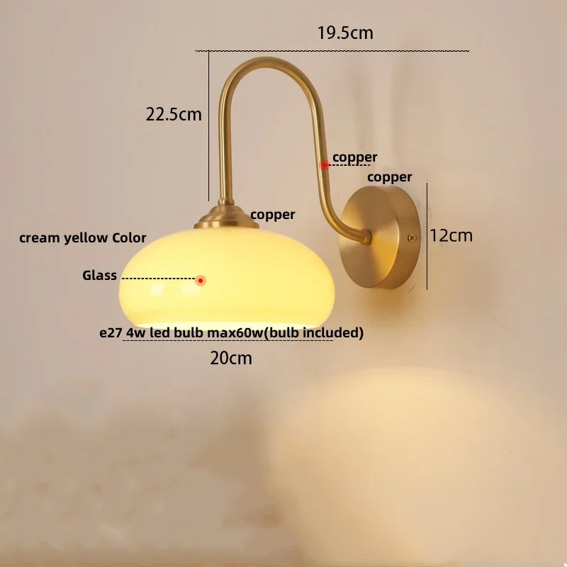 Glass LED Wall Sconce Pull Chain Switch Copper Nordic Stair Light