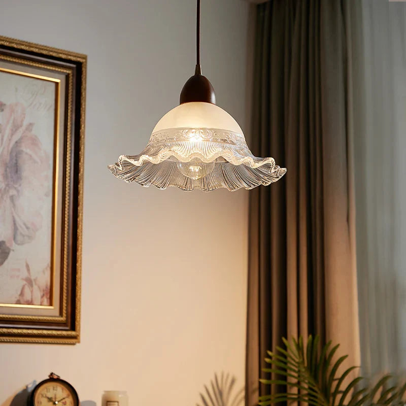 Glass Wood LED Pendant Lights: Modern Nordic Style Hanging Lamp for Bedroom and Balcony