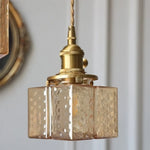 Afralia™ Cube Amber Glass LED Pendant Lamp | Modern Hanging Light Fixtures