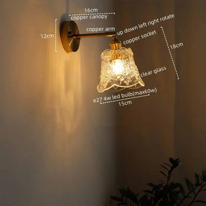 Vintage LED Wall Light Glass Copper Applique Da Parete