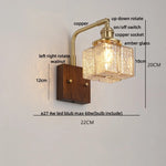 Amber Glass LED Wall Sconce with Walnut Wood, Pull Chain Switch for Living Room