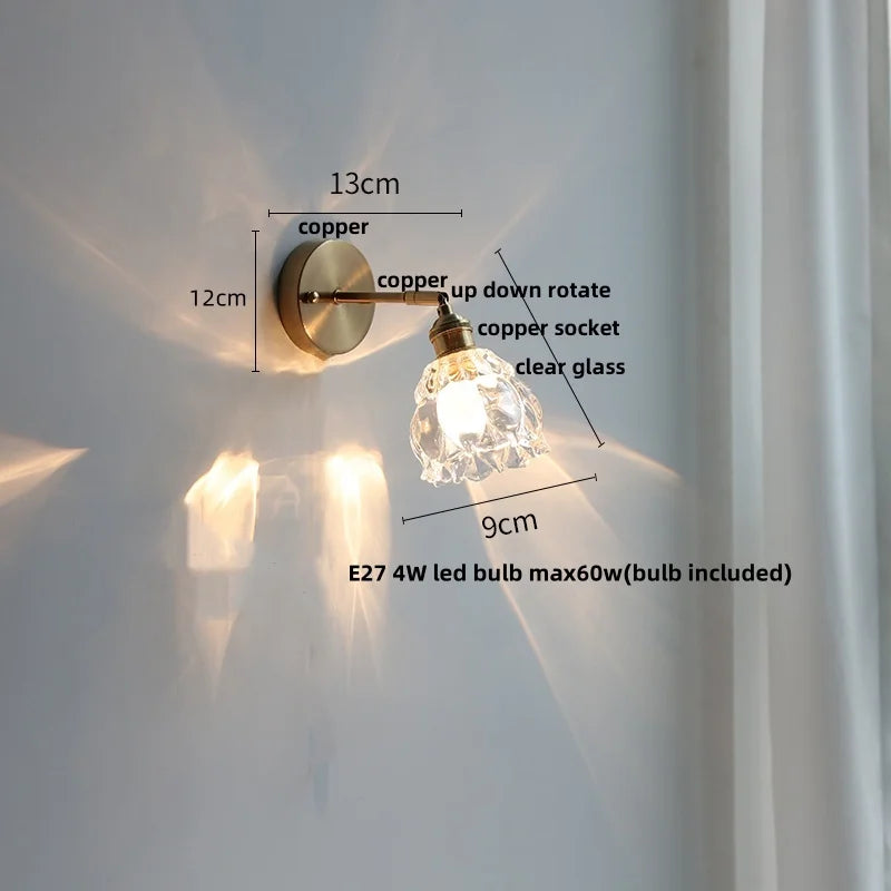 Tiffany Blue Glass LED Wall Sconce Rotate Copper Pull Chain Switch Light Fixtures