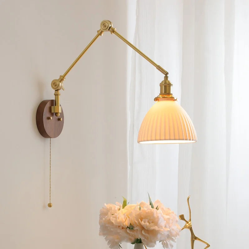 LED Wall Light Walnut Copper Modern Style Hallway Bedroom Living Room