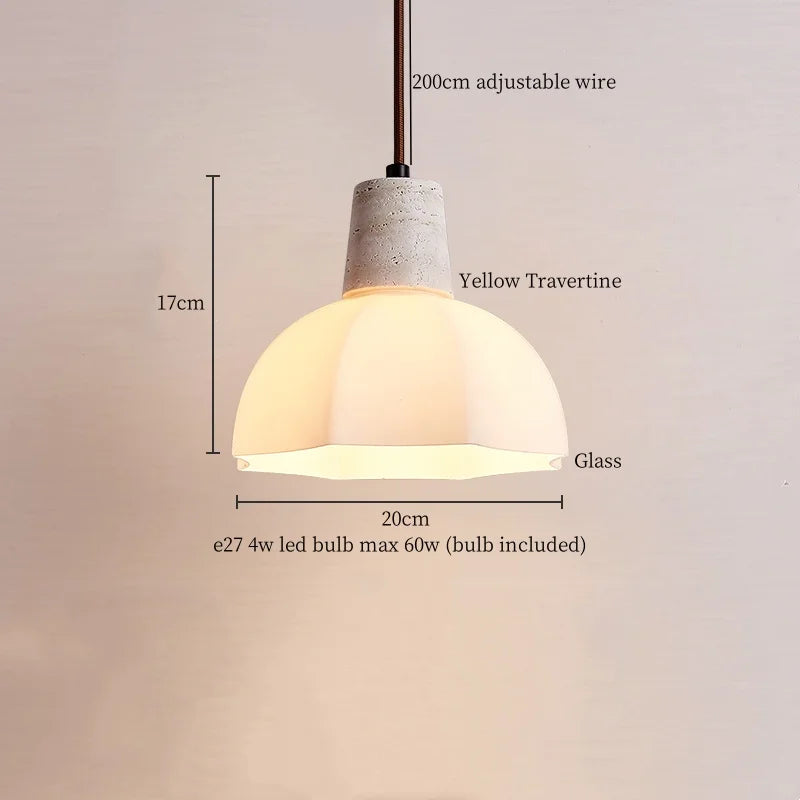 Afralia™ Creative Stone LED Pendant Light Yellow Travertine Nordic Minimalism Hanging Lamp