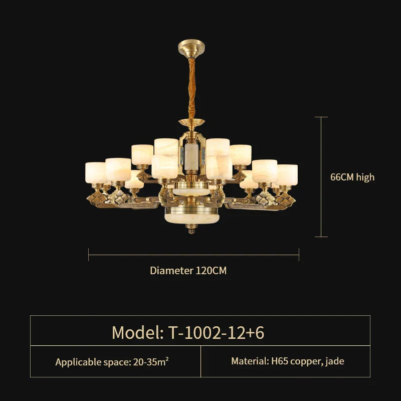 Natural Jade Chinese Chandelier for Living Room, Hotel, Restaurant, and Tea Room