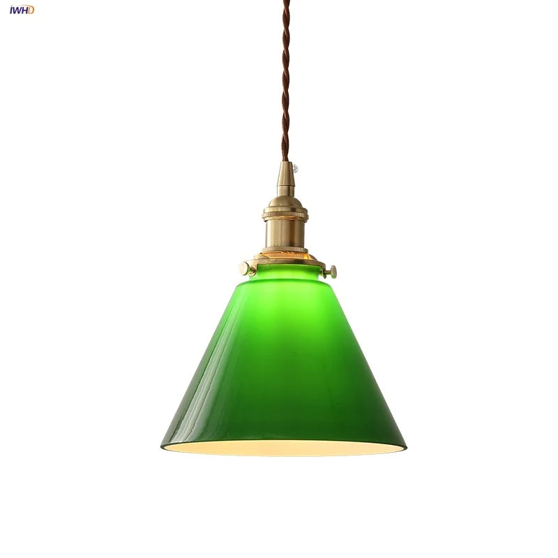 Green Glass LED Pendant Lights, Adjustable Nordic Modern Hang Lamp for Bedroom, Kitchen, Hotel