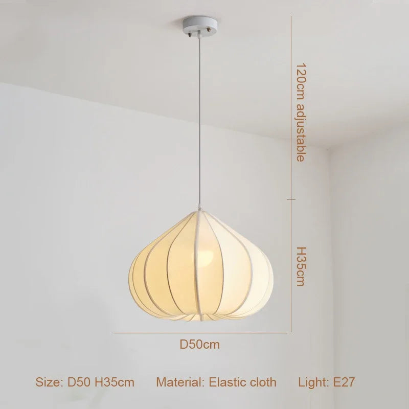 Afralia™ Nordic Style Creamy E27 Pendant Light Fabric Chandelier_Lamp Dining Room Suspended LED Bar Droplight