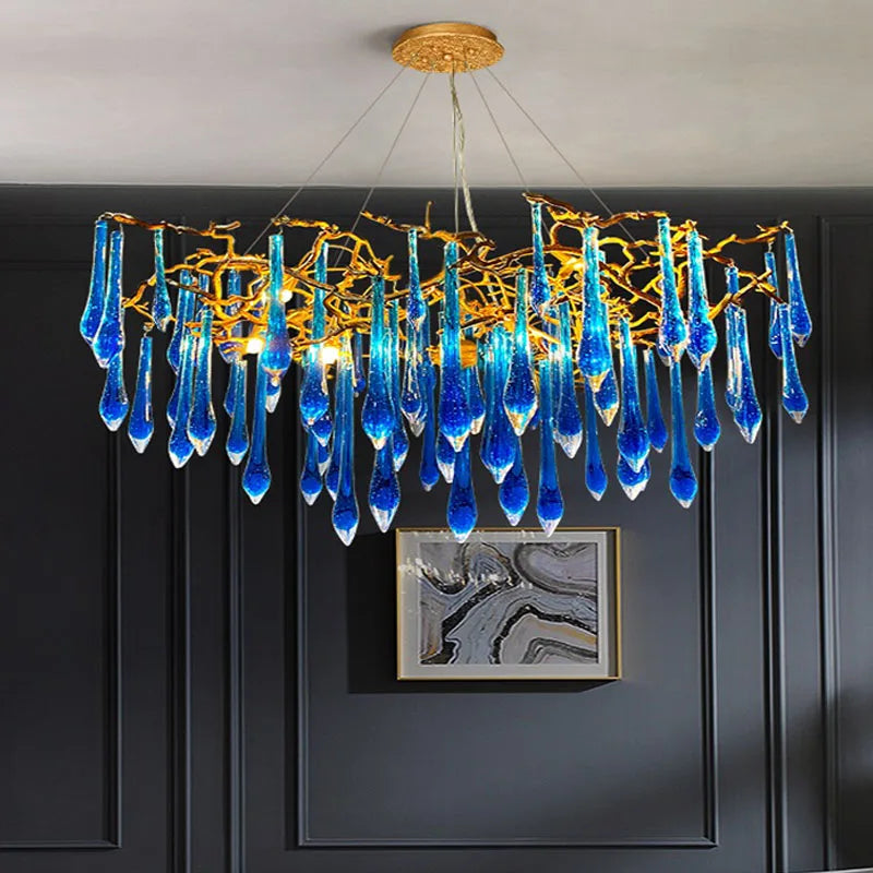 Art Deco Blue Queen Crystal Chandelier for Living Room