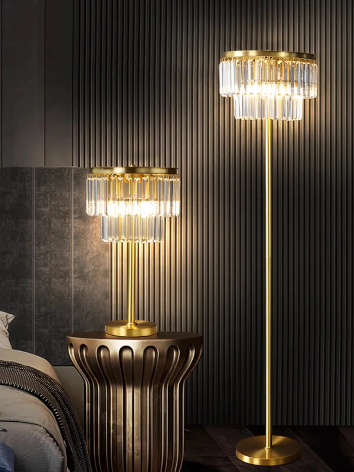 All Brass Crystal Floor Lamp Gold Luxury Decor Living Room Lighting