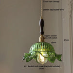 Afralia™ Vintage Green Glass Flower Knob Switch LED Pendant Lights, Copper Hanging Lamp