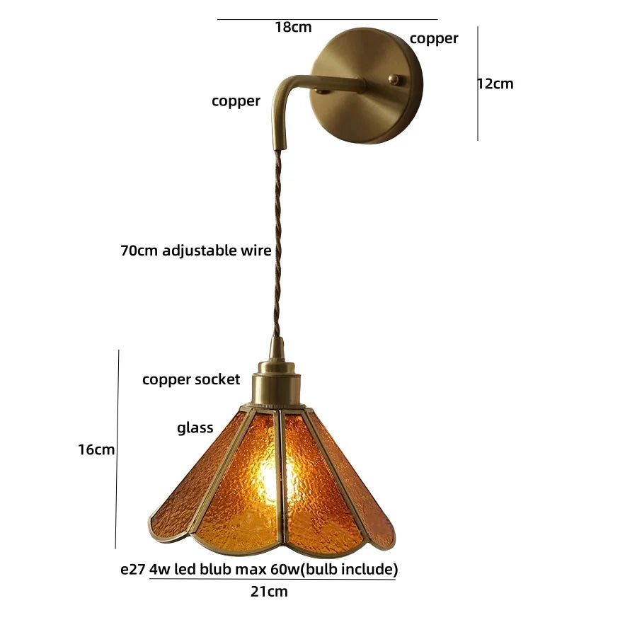 Blue Glass LED Wall Sconce Pull Chain Switch Staircase Tiffany Style Mirror Light