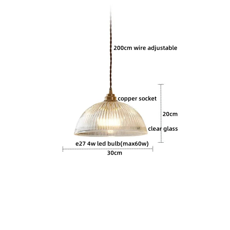 Copper Glass LED Pendant Lamp for Dining Living Room Bedroom Bar Nordic Style Hnaging Light