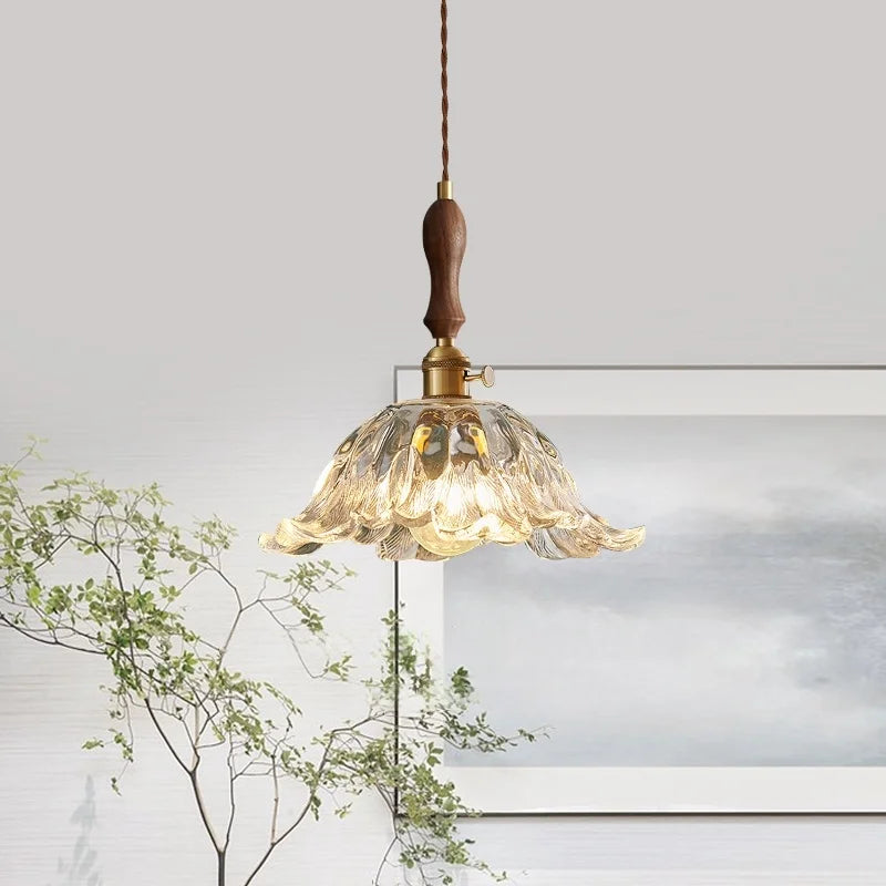 Glass LED Pendant Lamp Petal Lampshade for Bedroom Living Dining Room