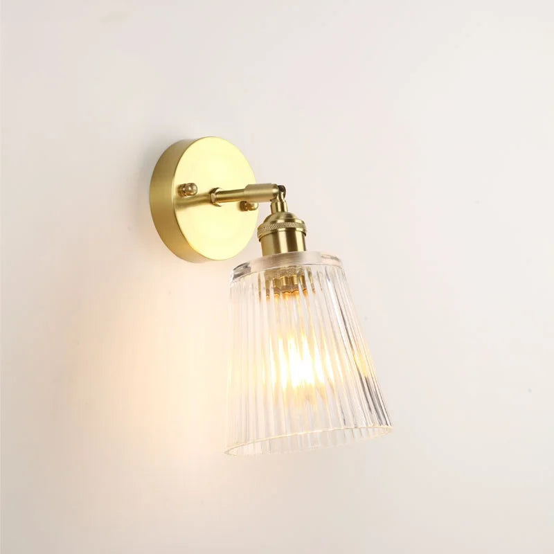 Afralia™ Striped Glass LED Wall Sconce Copper Arm Vintage Lampara Pared