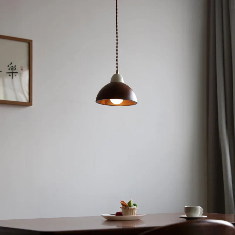 Ceramic Walnut Pendant Light with LED, Adjustable Hanging Lamp