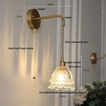 Amber Glass LED Wall Light with Pull Chain Switch, Modern Nordic Flower Wall Sconce