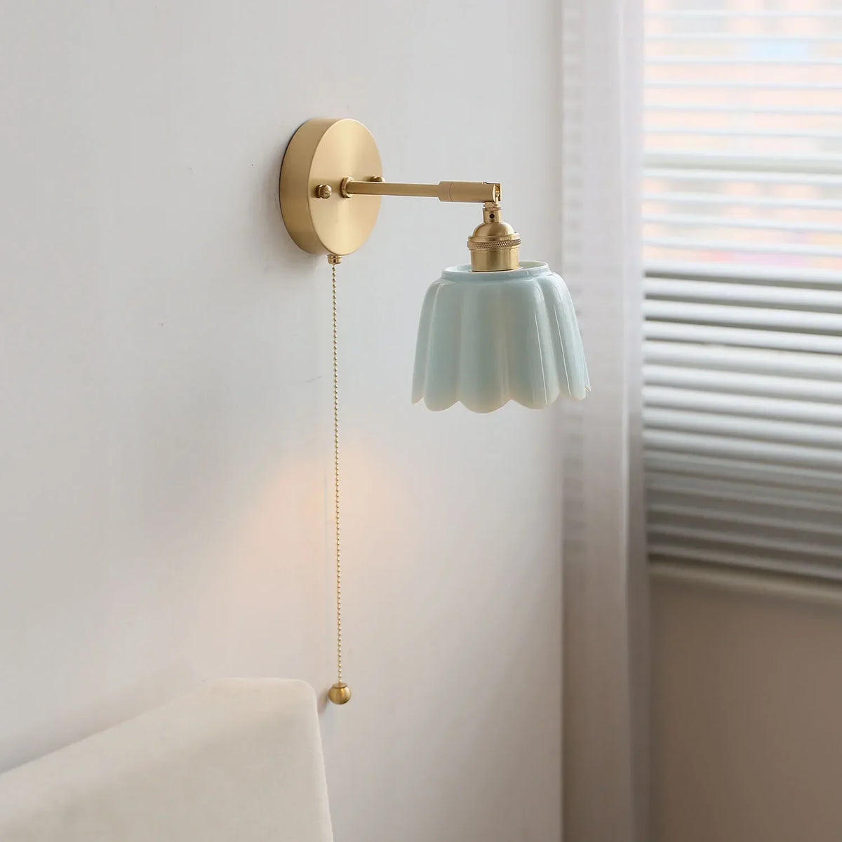 Ceramic Copper LED Wall Sconce Pull Chain Switch Reading Room Bedside Lamp