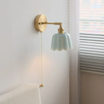 Ceramic Copper LED Wall Sconce Pull Chain Switch Reading Room Bedside Lamp