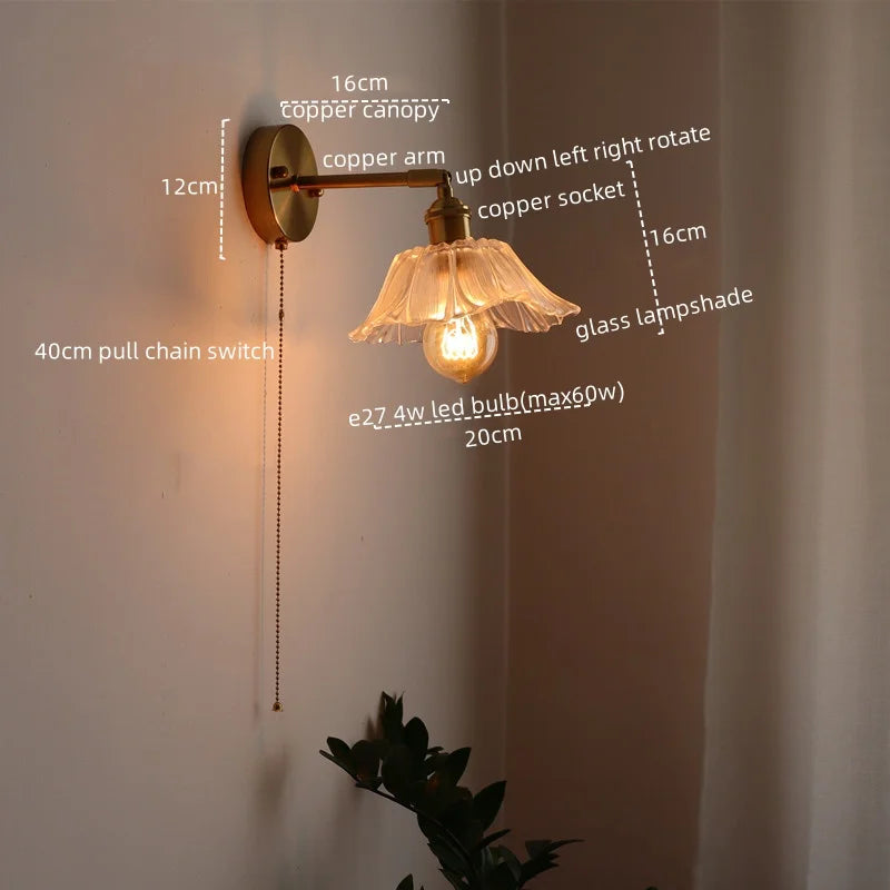 Japanese Style LED Glass Copper Wall Lamp Sconce for Restaurant, Bar, Bedroom, Bathroom