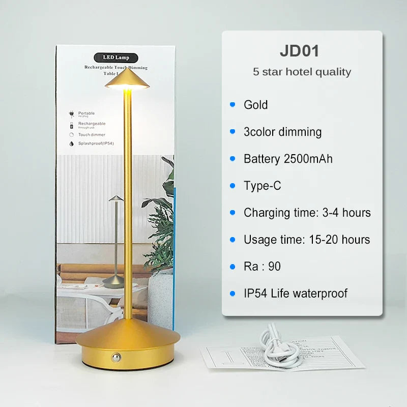 Pina Pro Rechargeable LED Touch Table Lamp for Dining, Hotel, Bar & Coffee