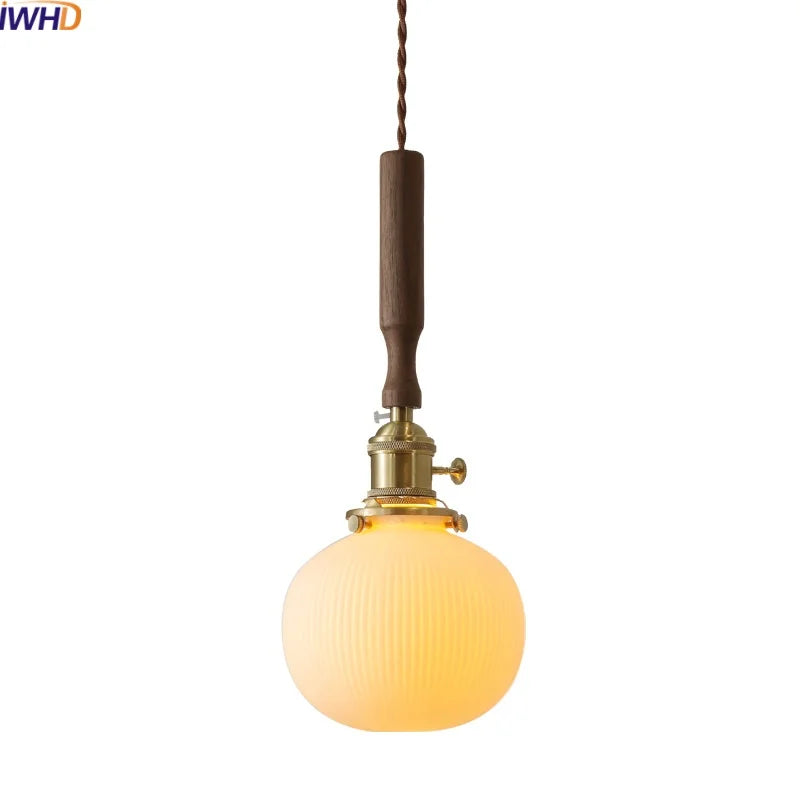 Ceramic Walnut Copper LED Pendant Light Chandelier for Bedroom Living Room