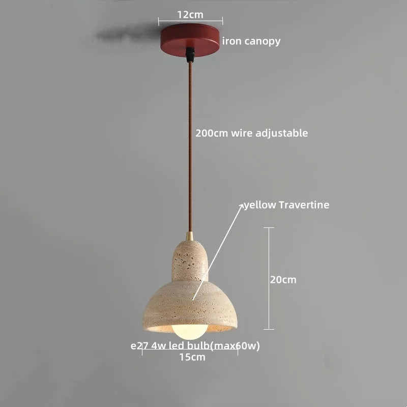 Yellow Travertine LED Glass Pendant Light - Japanese Style Living Room Fixture