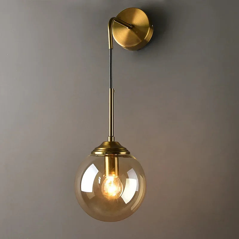 Golden Round Glass Wall Sconce: Modern Nordic Lighting Fixture for Home Decor