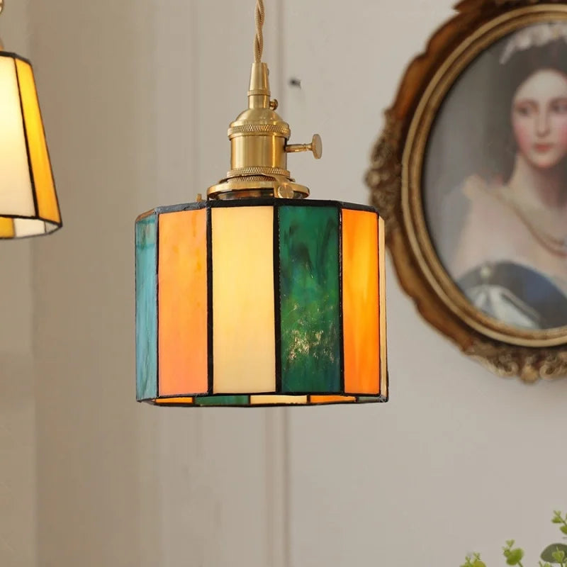 Copper Knob Switch LED Pendant Lamp, Adjustable Glass Dining Room Lighting