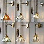 Blue Glass LED Wall Sconce Pull Chain Switch Staircase Tiffany Style Mirror Light