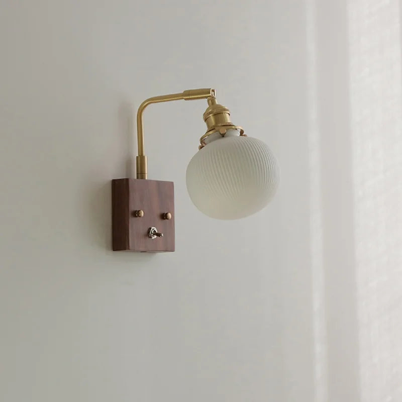 Ceramic LED Wall Light Fixture White Copper Walnut Ash Bedside Lamp