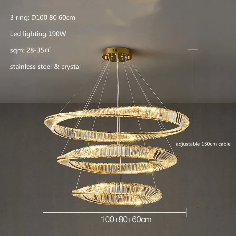 Luxury Gold Crystal Pendant Lights Dimmable LED Modern Living Room Fixture