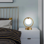LED Brass Glass Table Lamp for Bedside Reading Desk - Modern Round Ring Design