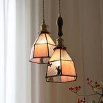 Afralia™ Tiffany Glass LED Pendant Lamp with Walnut Knob Switch