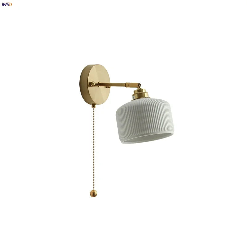 Ceramic LED Wall Sconce Up Down Rotate Pull Chain Mirror Light