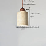 LED Wood Canopy Pendant Lights Yellow Travertine Stone Hanging Lamp