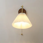 Rotating Copper LED Wall Light with Pull Chain Switch and Walnut Base